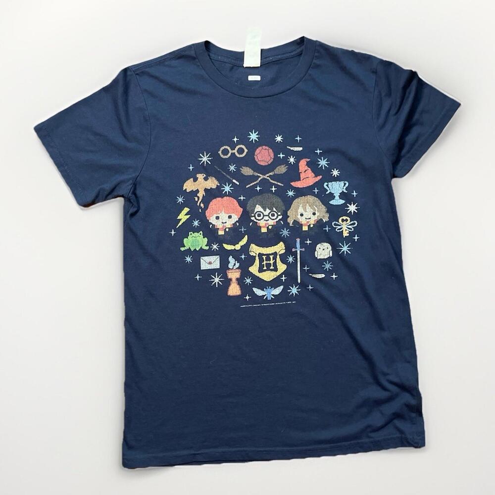 Harry Potter Kids XL T-Shirt Cartoon Characters Navy Blue Hogwarts Tee